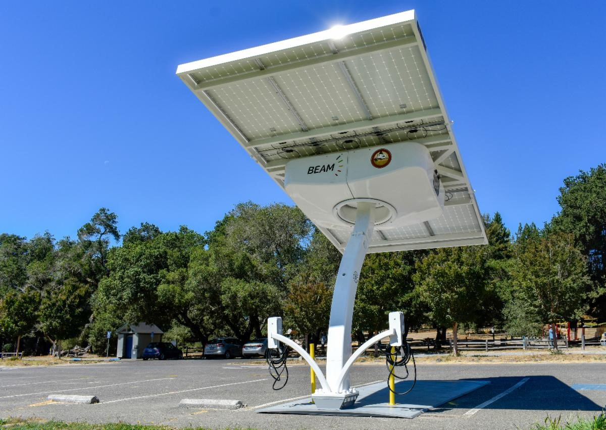 Solar-powered electric vehicle charging station at Ragle Ranch Regional Park