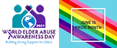 Elder Abuse Awareness and June is Pride Month 2021 logos