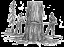 drawing of men cutting a tree