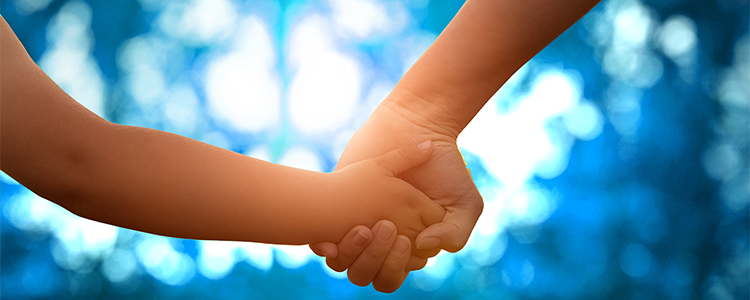Child and Parents hands blue
