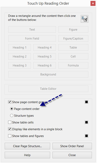 Touch up Reading Order tool with Page content order selected