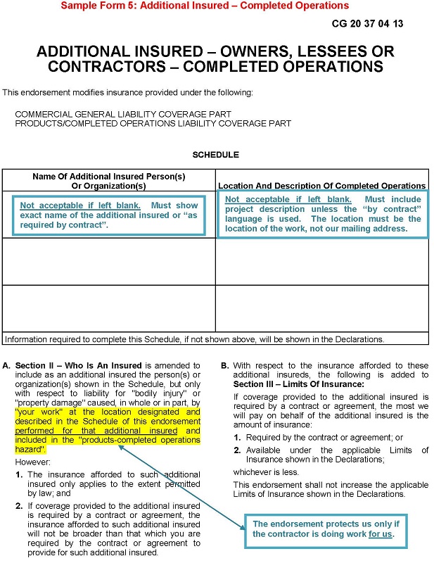 Sample Form 5 - Additional Insured Completed Operations enlarged