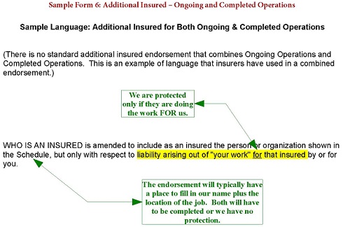 Sample Form 6 - Additional Insured Combined Ongoing and Completed Operations