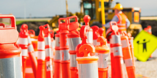 Traffic control cones on jobsite 500