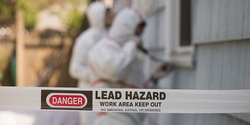 Photo of Lead Hazard Caution Tape at a Jobsite