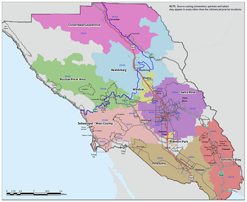 Map 1. Sonoma County geographic analysis areas, 2016