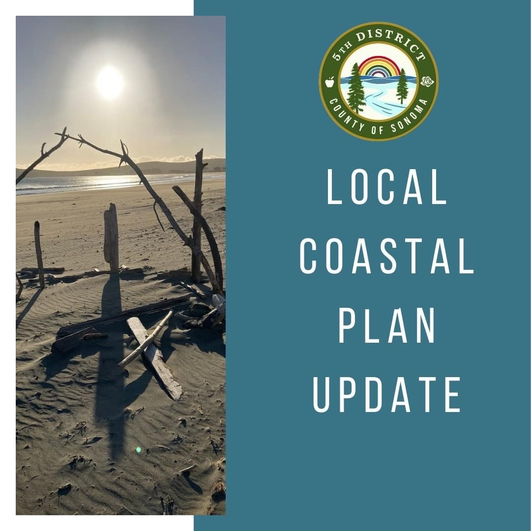 image of beach with Sonoma County 5th District logo and text "Local Coastal Plan Update"