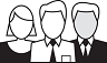 Small drawn icon of three faceless people in professional attire