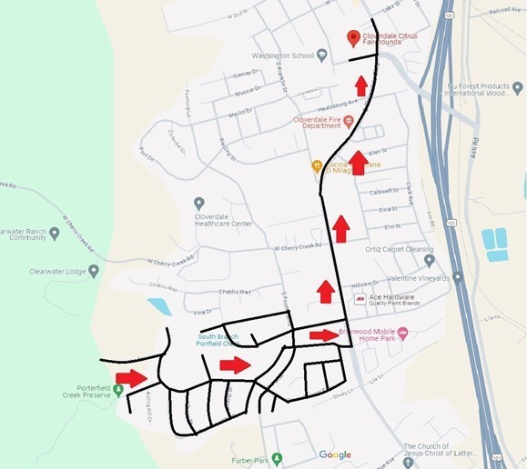 Evacuation route for Cloverdale Springs residents 