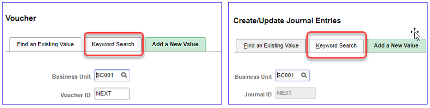Voucher and Journal Keyword Search