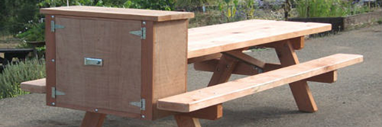 Eight-Foot 3" Redwood Picnic Table w/Attached Food Locker