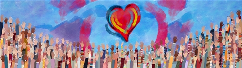 mural of hands lifting up heart
